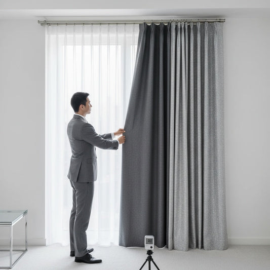 Hotel manager layering curtains for maximum light blocking