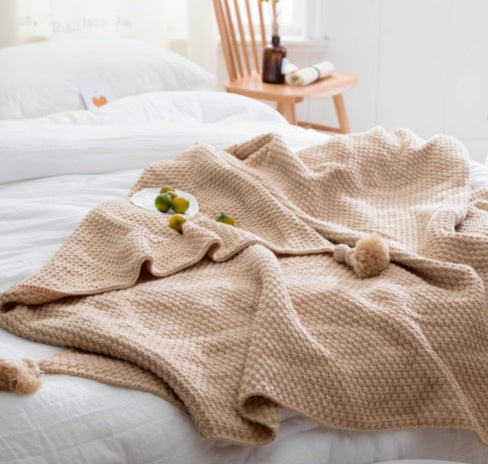 WarmWisp Nordic Fringed Knit Ball Wool Blanket