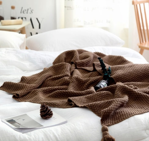 WarmWisp Nordic Fringed Knit Ball Wool Blanket
