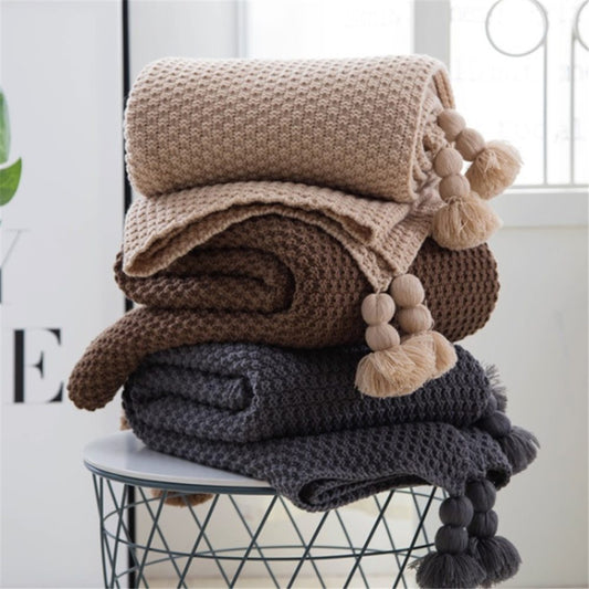 WarmWisp Nordic Fringed Knit Ball Wool Blanket