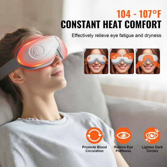 Vevor Heated Eye Massager Bluetooth Music & 5 Modes for Eye Strain Relief & Better Sleep