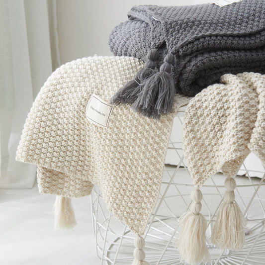 YarnAura Fringed Knitting Wool Blanket
