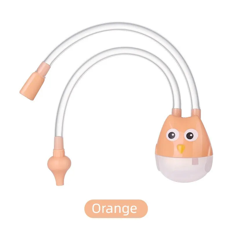 Orange children's straw with owl design on a white background