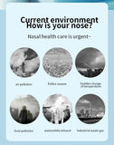 Poster with images and text about nasal health issues caused by various environmental factors.
