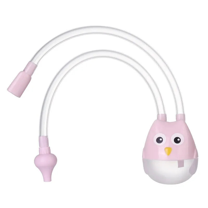 Pink owl-shaped lamp with a flexible neck on a white background