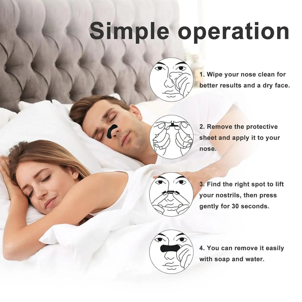 Diagram showing a man and woman lying in bed with a product application process on their faces.