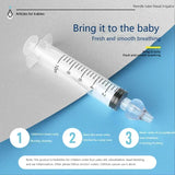 Nasal irrigator syringe with text on a blue and gray background