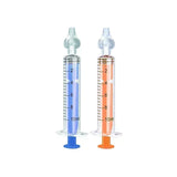 Two medical syringes with measurement markings on a white background
