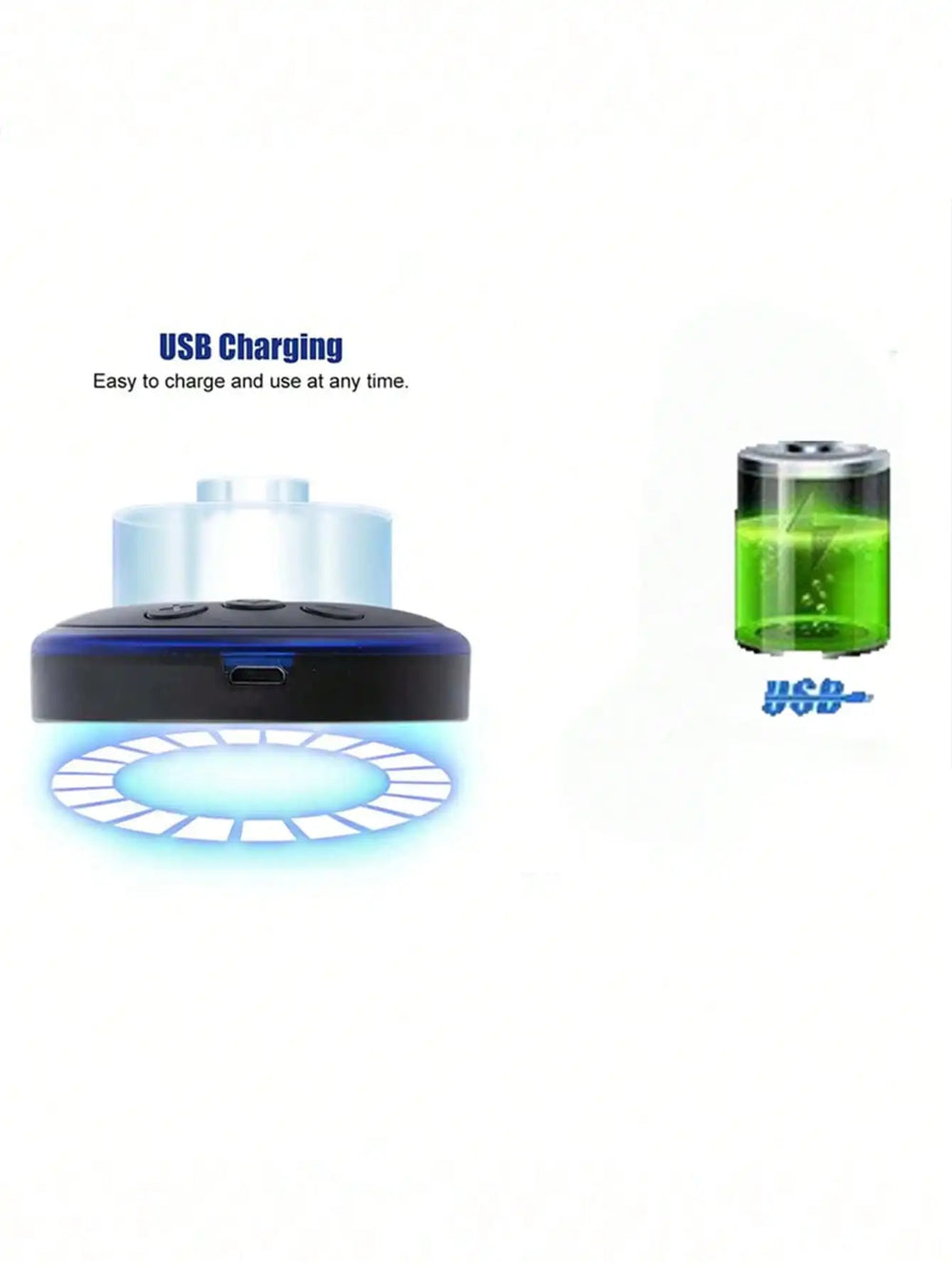 USB charging device with blue and green lights on a white background
