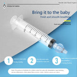 Nasal irrigator syringe with text on a gray and blue background
