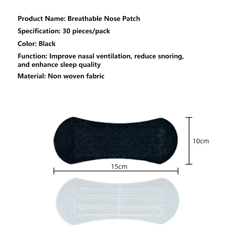 Breathable nose patch with specifications and dimensions on a white background