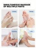 Illustration of simultaneous massage techniques on feet with labels.