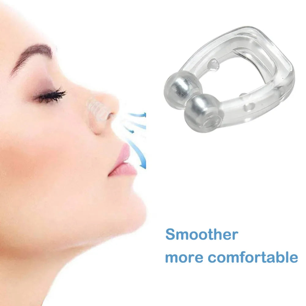 Person using a nasal device with text 'Smaller, more comfortable' on a white background