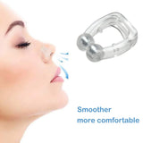 Person using a nasal device with text 'Smaller, more comfortable' on a white background