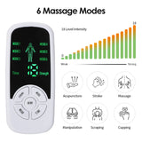Massage device with digital display and massage modes icons on a white background