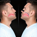 Side-by-side comparison of a man's face with highlighted areas on a black background