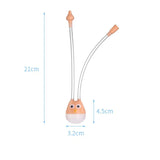 Measurement chart of a cartoon duck-shaped straw with dimensions on a white background