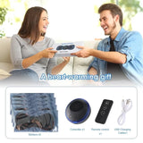 Man and woman holding a box labeled 'A heart-warming gift' with product images and text below.