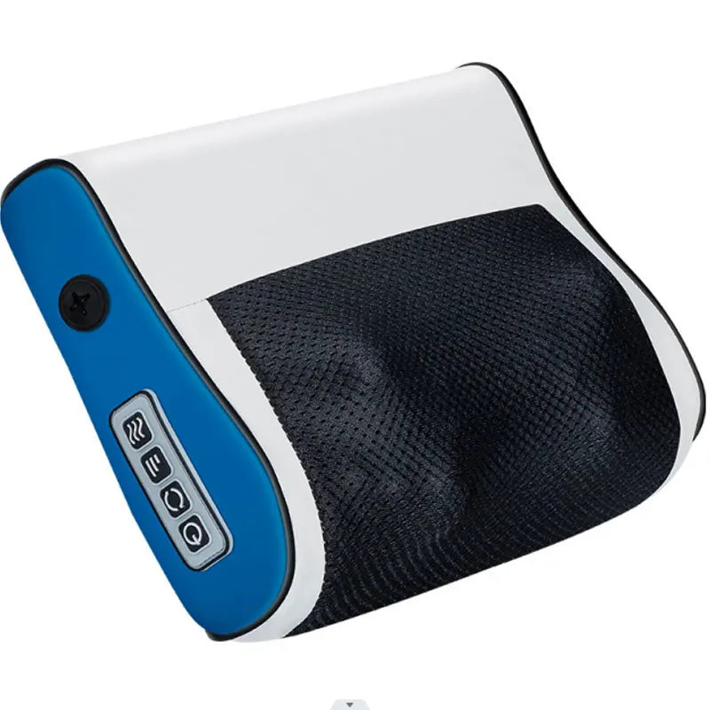 Massage pillow with blue and white design on a white background