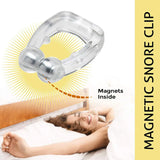 Magnetic snore clip with a woman sleeping in the background