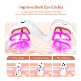 Eye mask with red and pink lights labeled for improving dark eye circles on a white background.