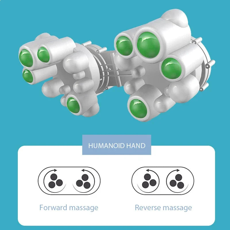 Illustration of a humanoid hand with green nodes on a blue background