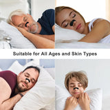 Four people sleeping with black mustache masks on, suitable for all ages and skin types.