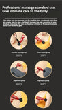 Instructions for using a massage gun on different muscle groups with illustrations.