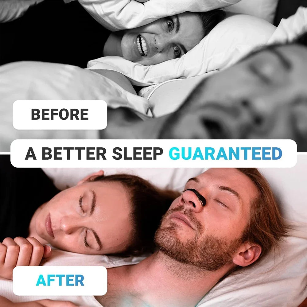 Before and after comparison of a couple sleeping, with text 'A Better Sleep Guaranteed'.