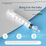 Nasal irrigator syringe with text on a blue and gray background