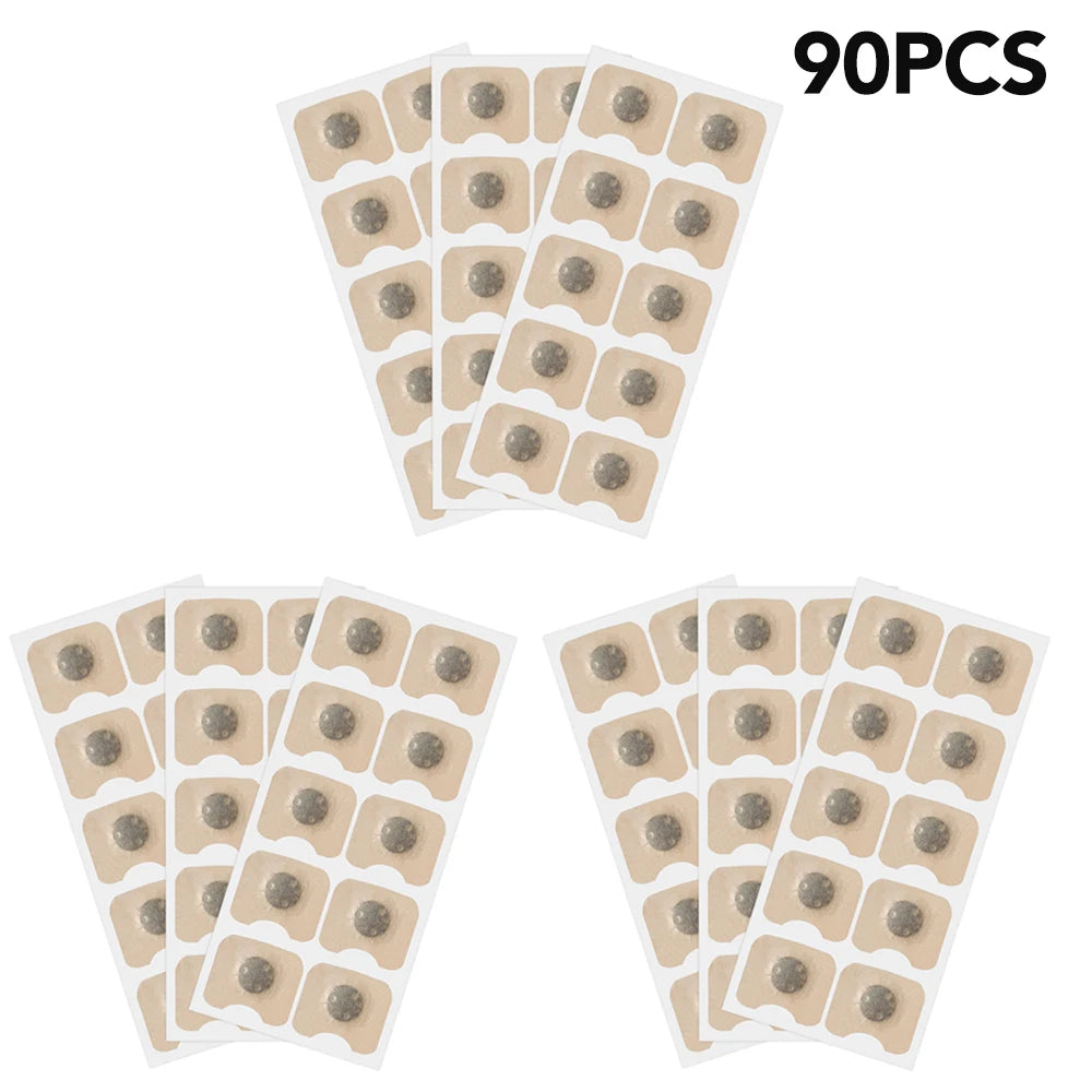 90 adhesive patches arranged in three stacks on a white background