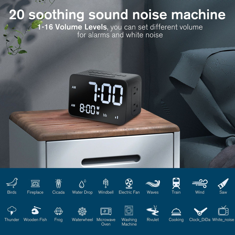 Chronoses White Noise Double Alarm Clock Sleep Aid USB Powered for Bedroom & Living Room