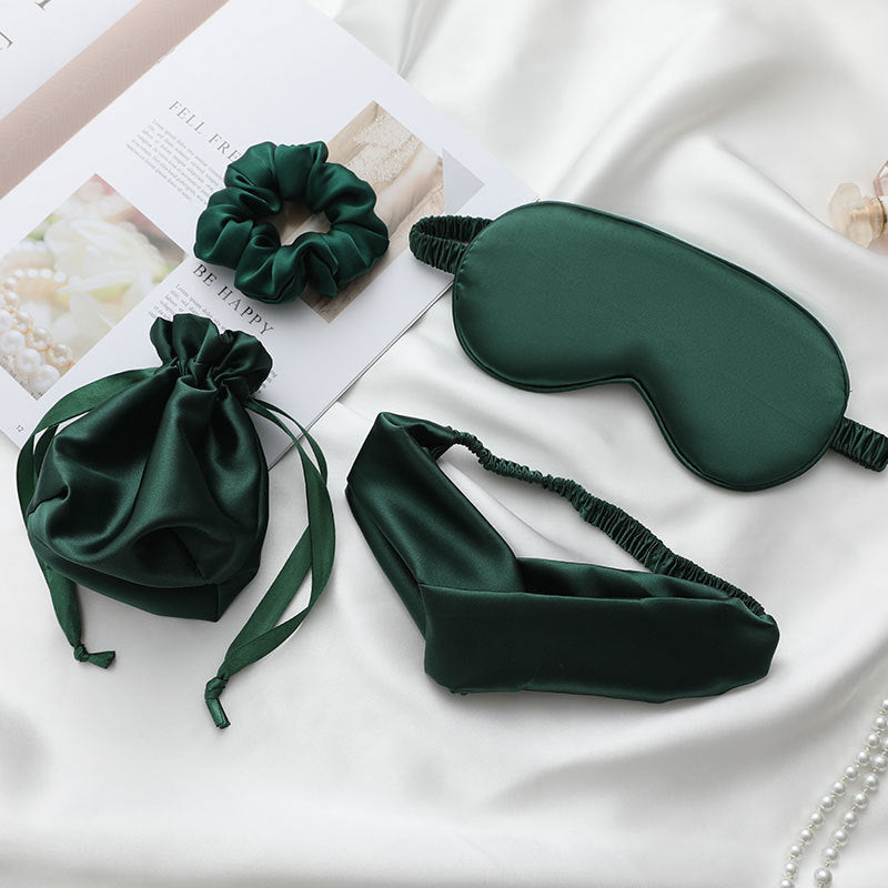 Ensembleden Faux Silk Eye Mask 4-Piece Set Sleep Mask Hair Accessories for Home & Travel Kit