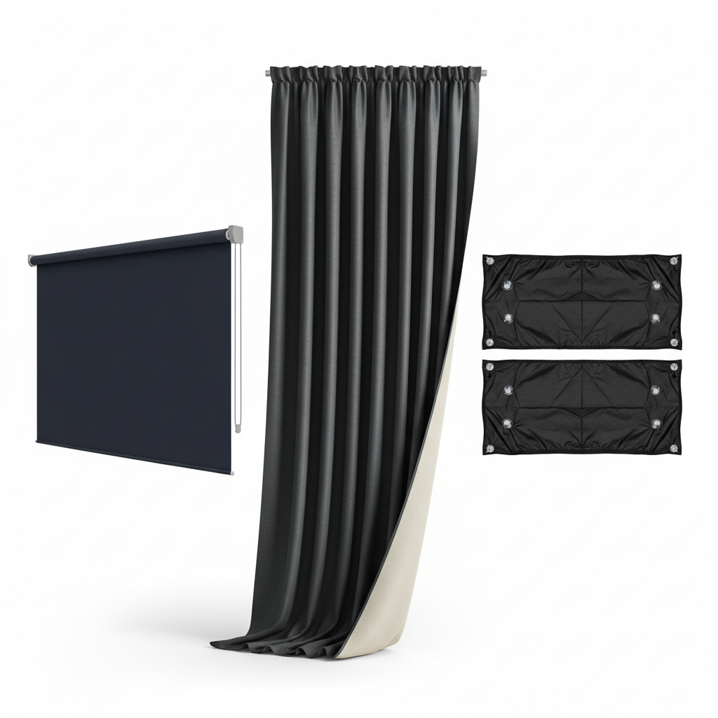 Dark room solutions: curtains, blinds, and portable options.