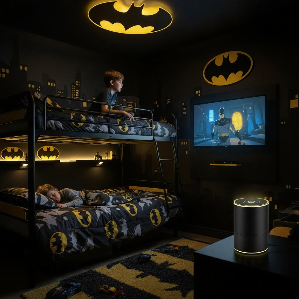 White noise machine masking city noise in urban apartment