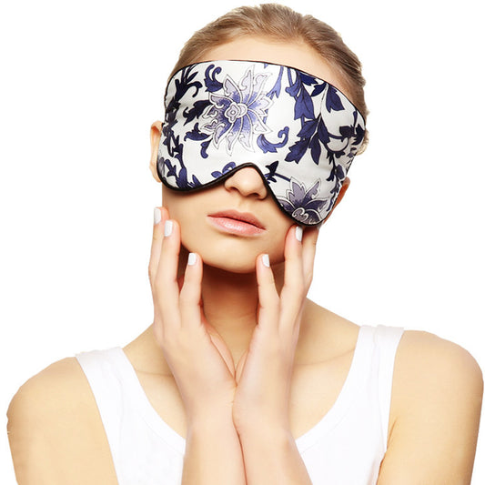 Densumed Mulberry Silk Eye Mask Blue & White Porcelain for Travel & Home Relaxation