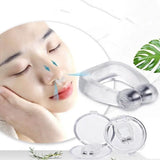 Nasal device for skincare with a close-up of a person's face and green leaf in the background