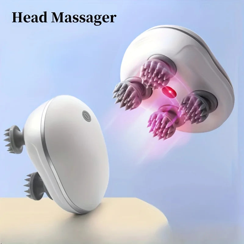 Head massager with massage nodes and LED light on a blue background
