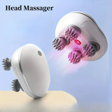 Head massager with massage nodes and LED light on a blue background