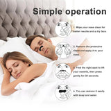 Diagram showing a man and woman lying in bed with a product application process on their faces.