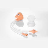Set of earbud tips with a white base and peach-colored ends on a light gray background