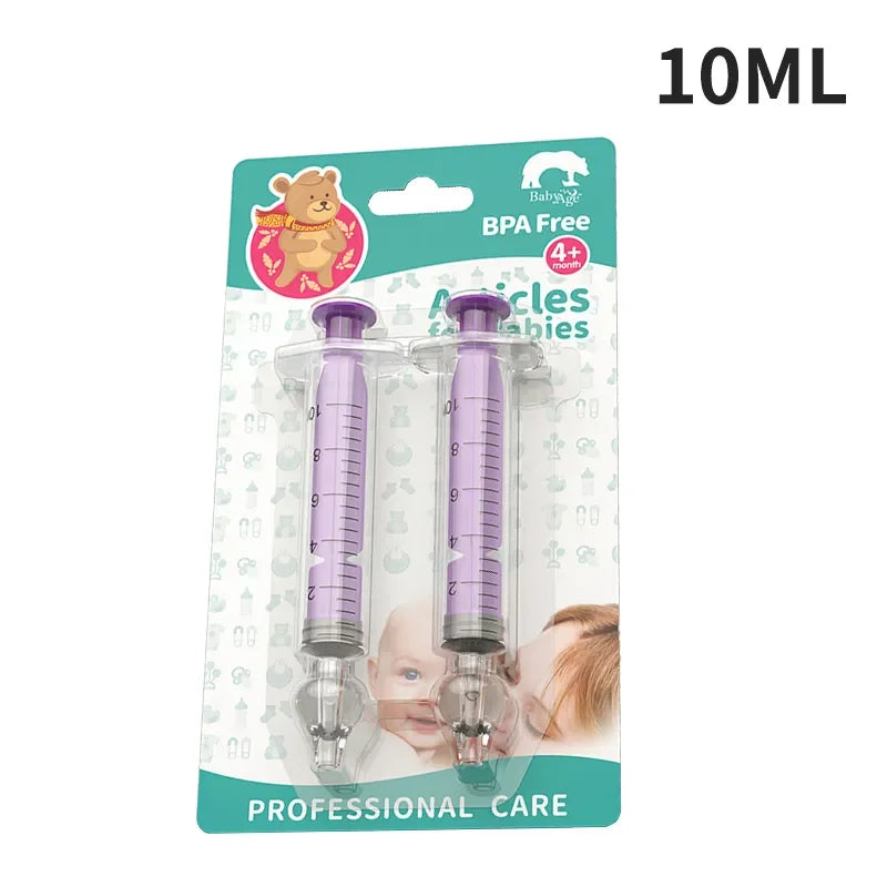 Two purple syringes in packaging with a teddy bear logo and 'BPA Free' text on a white background.