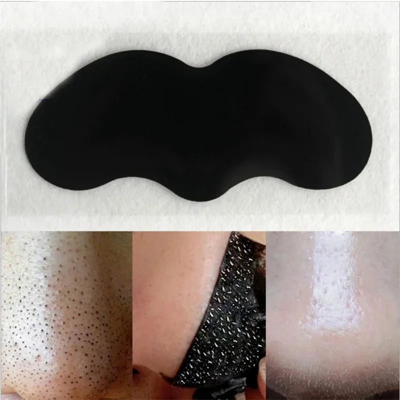 Black silicone patch on a white background with close-up shots of skin texture before and after application.