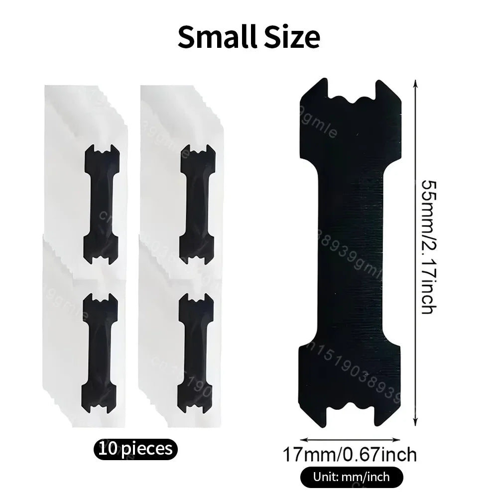 Small size tool blades with packaging and measurements on a white background