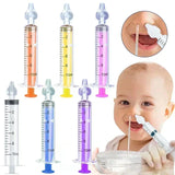 Set of nasal syringes with a child using one of them, inset showing nasal application.