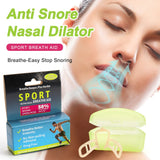 Anti snore nasal dilator with packaging and a person using it.