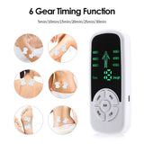 Electrotherapy device with digital display and 6 gear timing function on a white background.