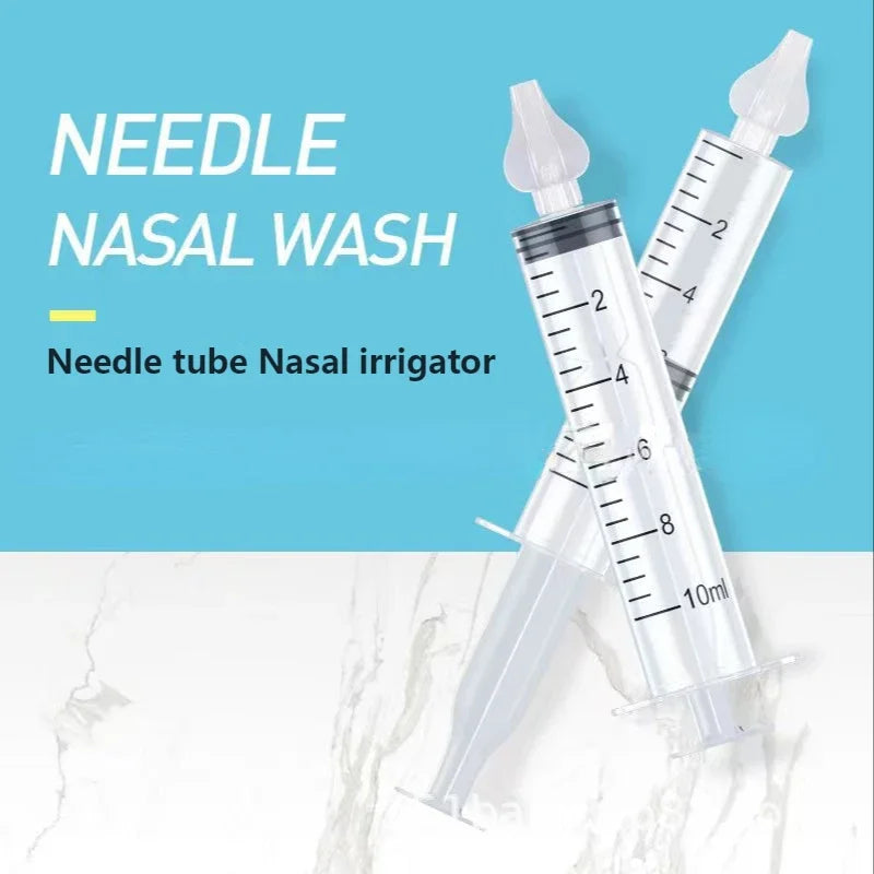 Needle nasal wash with syringes on a blue background