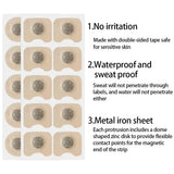 Packaging of adhesive patches with features listed on a white background