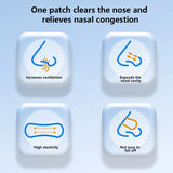 Nasal congestion relief patch with illustrations and text on a light blue background